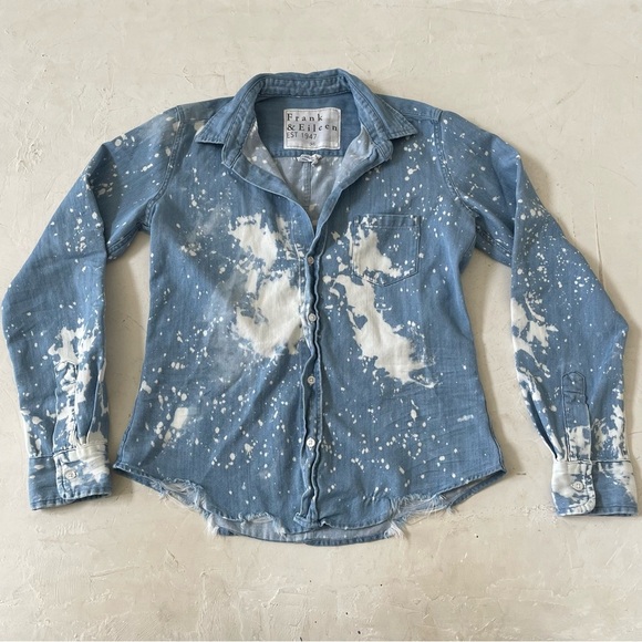 FRANK & EILEEN  Eileen Bleach Splatter Denim Button-Up Shirt Splatter Size XS - Picture 4 of 12